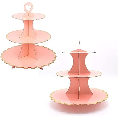 Tumtanm 3-Tier Cardboard Cupcake Stand, Disposable Cupcake Display Tower Stand for Holiday Wedding Birthday Party Rose Gold Cover