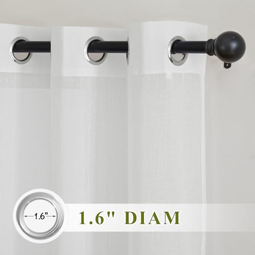 NICETOWN White Linen Sheer 90 inch Curtains for Living Room, Grommet Semi Sheer Window Treatment Linen Blend Privacy with Light Filtering Drapes for Farmhouse/Cottage, W36 x L90, 2 Panels