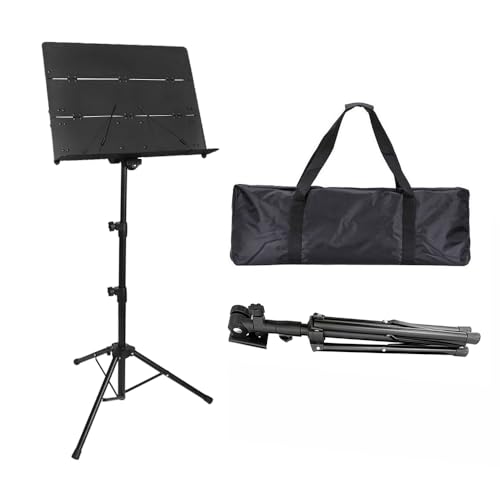 譜面台 楽譜たて 折りたたみ式 三つ折り 楽譜スタンド 78~145cm調節可能 三脚 読書台 筆記台 デスクトップスタンド ブック メニュー プロジェクター スタンド 縦置き 収納バッグ付き (ブラック三つ折り)