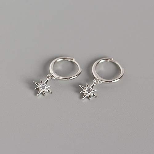 Tiny Cubic Zirconia Dangle Huggie Hoop Earrings Sterling Silver Hoop Earrings with Starburst Charms Cartilage Helix Hoop Hinged Sleeper Earrings - Image 3