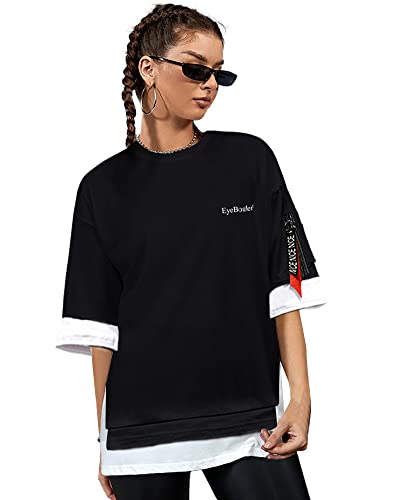 Image of EYEBOGLER Women's Trendy Round Neck Half Sleeves Loose Fit Solid T-Shirt