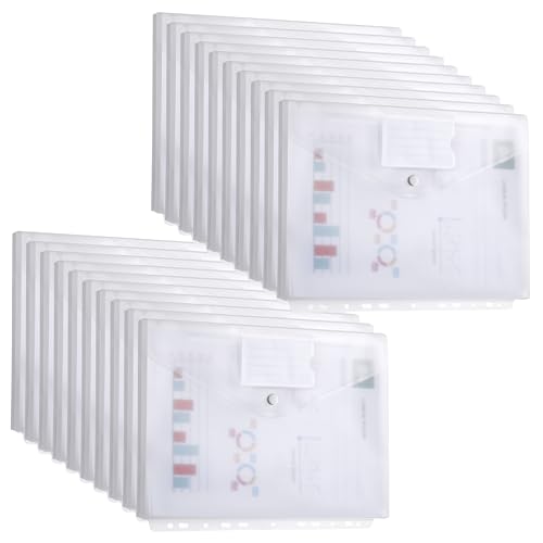 DATEFUN Pochette Plastique A4 Tridimensionnelle 10pcs - Transparente Imperméable avec 11 Trous et Etiquette - Porte Document Réutilisable pour Documents,...