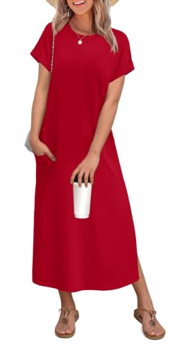 OFEEFAN Long Dresses for Women Summer Womens Christmas Dress Red L