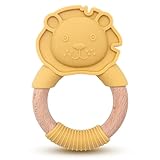 Teething Toy for Babies, Santi & Me Wooden Rings Chew Toys Relief Teether Toys for Boys and Girls(Lion)