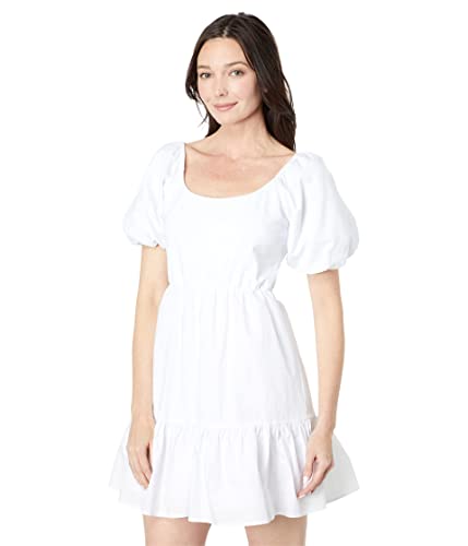 english factory petite puff-sleeve bow mini dress English Factory Mixed Media Puff Sleeve Back Bow Dress White LG at Amazon  Women's Clothing store