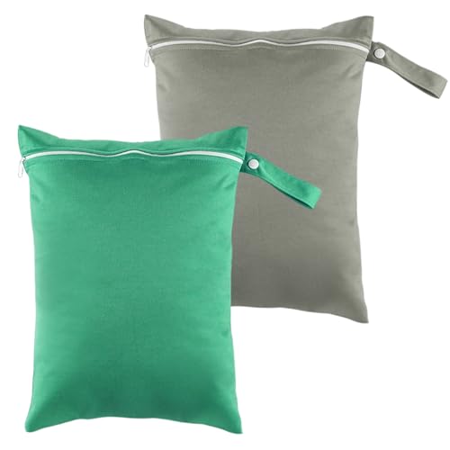 2 bolsas húmedas, bolsas de viaje para la colada sucia, bolsa de viaje para la colada, bolsa de natación impermeable, bolsa para trajes de baño mojados 30 x 40 cm (gris/verde)