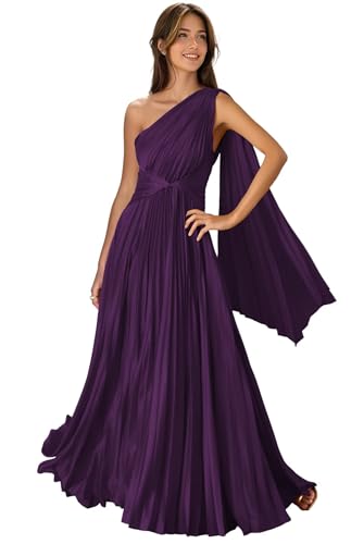 Stylefun Women's Satin A Line Bridesmaid Dresses with Pleated Long One Shoulder Formal Cocktail Party Dress CYM383