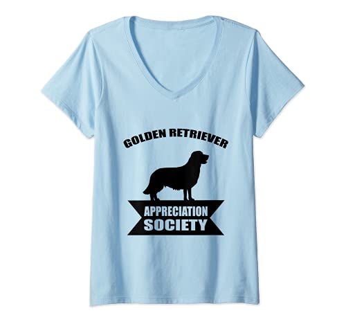 Womens Golden Retriever Dog V-Neck T-Shirt, Blue
