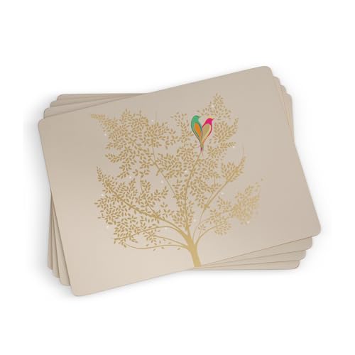 Pimpernel Sara Miller London Chelsea Collection Placemats, Set of 4 – (15.7" x 11.7") Cork-Backed Board with Gold Foil Detailing & Elegant Bird Design, Heat & Stain Resistant Dining Décor