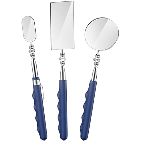 Copkim 3 Pieces Telescoping Inspection Mirror Stainless Steel Mechanic Mirror with Long Handle Extendable Mirror Telescoping Mirror Tool for Technicians Mechanics Contractors (Oval, Square, Round) Cover