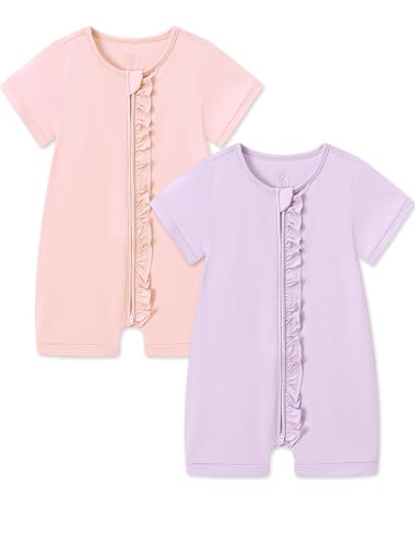 Image of JunNeng Rayon form Bamboo Baby Romper with 2 Way Zipper, Short Sleeve Pajamas Soft One Piece Coverall for Boy Girl