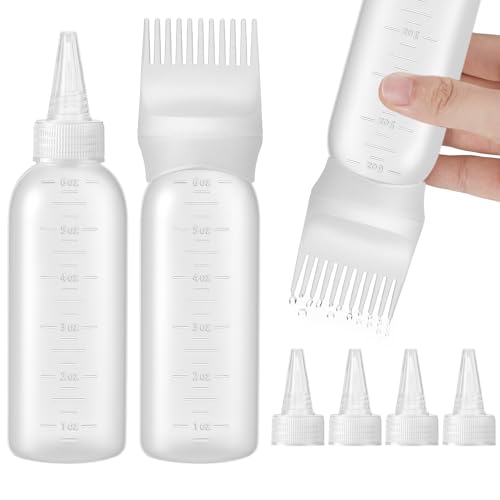 Pimoys Hair Oil Applicator Bottles Dye Brush for Women Scalp Hair Color Products Things with Root Comb White 2 Pack