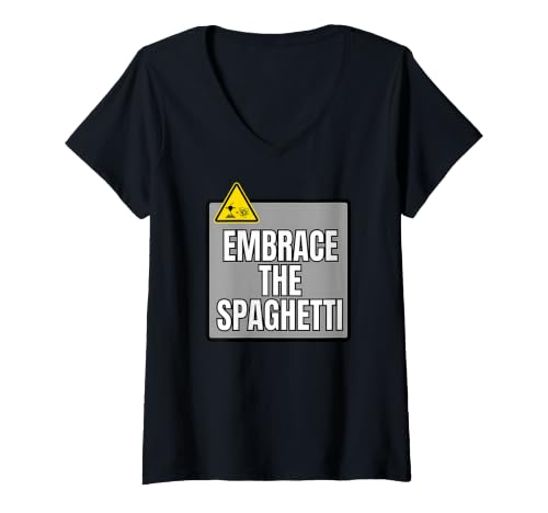 Femme 3D Printing Humor Embrace The Spaghetti Failed Print T-Shirt avec Col en V