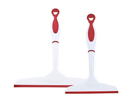 Image of Superio Rubber Squeegee, 2 Pack, Streak Free All Purpose Window Squeegee, Comfort Grip Handle and Hanging Hook (Red, 6 Inch- 10 Inch Set)