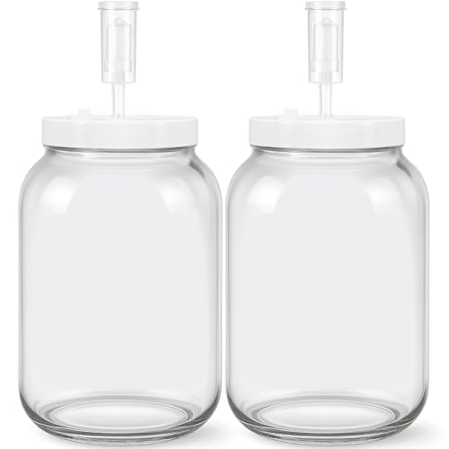 Essmilkee 1 Gallon Large Glass Fermentation Jars for Kombucha and Sourdough Starter, Wide Mouth Mead Making Kit, Set of 2 Glass Canning Jars with Fermentation Lid and Airlock