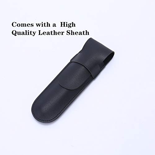 Zertone Vintage Straight Edge Razors for Men - High Carbon Steel Blade Straight Razor, Genuine Wood Handle, Leather Sheath Included - Precision Shaving Tool for Men, Retro Design(Black)