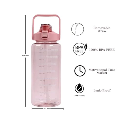 Image of VISBY INDIA Plastic Water Bottle, 2L Capacity, BPA-Free, Airtight, Contemporary Style, Wide Mouth Design for Home, Office, Gym, Travel, Clear Finish, 20cm Height (Pink)