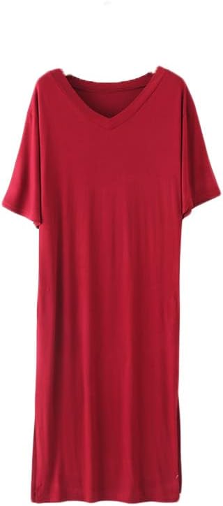 [シュウカ] ナイトウェア XL ゆったり 半袖 レディース ルームワンピース 姫系 ワンピース ワインレッド ネグリジェ ホームウ