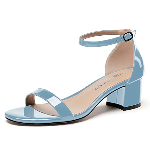 WAYDERNS Women's Patent Ankle Strap Solid Buckle Open Toe Chunky Low Heel Sandals 2 Inch