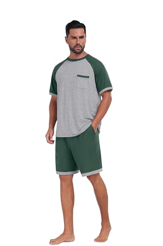 Image of Mens Pajamas Set Lightweight Summer Pjs Sleepwear Soft Comfy Short Sleeve Loungewear With Pocket (S-4X)