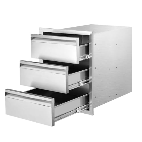 yuxiangBBQ Outdoor Kitchen Drawer, Stainless Steel Triple Drawer, 18W 24H 23D Double Wall Outdoor Kitchen Drawer, Kitchen Cabinet Grill Station or Grill Island