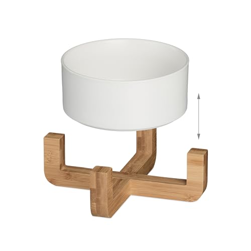 Relaxdays Hundenapf Keramik, 850 ml, für Futter & Wasser, Futternapf mit Bambus-Gestell, HxBxT: 9 x 20 x 20 cm, weiß