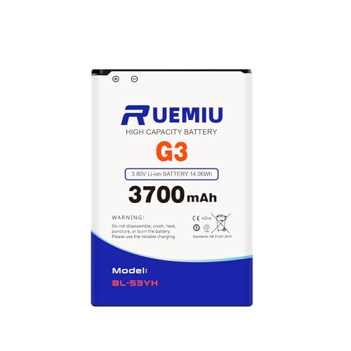 RUEMIU Replacement Battery for LG G3 D852, D855, D850, D851, VS985, LS990, 3700mah 2024 New Upgraded High Capacity Battery,BL-53YH