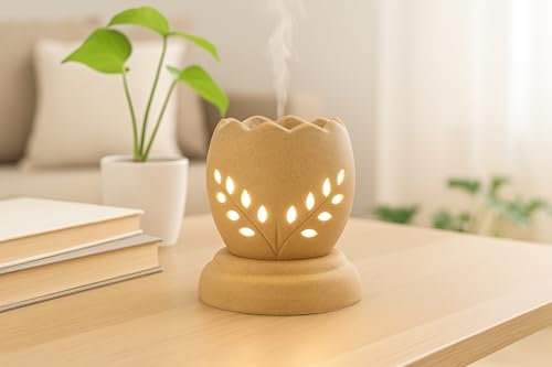 Image of HS HINDUSTANI SAUDAGAR Sandstone Ceramic Aroma diffusers Electric Oil Camphor Burner for Home Essentials Oils Kapoor dani for Office Meditation Bedroom Ideal for Aromatherapy decor and Gift.