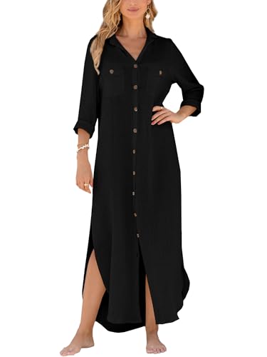 Breezy Lane Beach Cover Up for Women Long Cotton Shirt Dress Swimsuit Coverup for Vacation