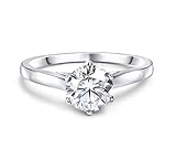 10k Solid Gold 6 Prong Round Moissanite Solitaire Engagement Ring for Women 1ct DEW G-H Color VVS1 Quality (White Gold, 5)