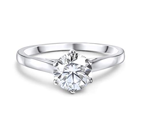 cathedral ring setting - 10k Solid Gold 6 Prong Round Moissanite Solitaire Engagement Ring for Women 1ct DEW G-H Color VVS1 Quality (White Gold, 5.5)