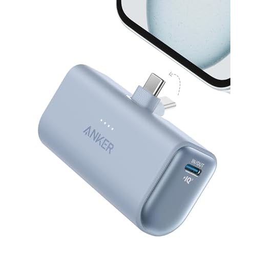 Anker Nano Power Bank Ricarica Rapida, 5000 mAh, 22,5 W, Connettore USB-C Pieghevole Integrato, Compatibile con iPhone 15, Samsung S22/23, Note20/10, Huawei, iPad e Molto Altro (Blu)