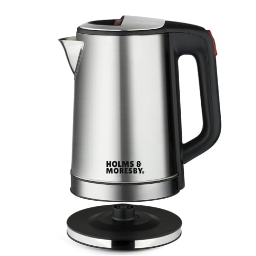 Holms & Moresby Brushed Stainless Steel Electric 2.3L Cordless Kettle (Quiet & Fast Boil 1800W, washable anti-scale filter, Pull to open hinged lid, Perfect pour spout) UK Brand Holms & Moresby Brushed Stainless Steel Electric 2.3L Cordless Kettle (Quiet & Fast Boil 1800W, washable anti-scale filter, Pull to open hinged lid, Perfect pour spout) UK Brand