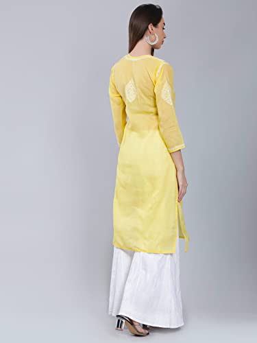 Image of Seva Chikan Hand Embroidered Lucknowi Chikankari Cotton Kurta Kurti for Women SCL4302