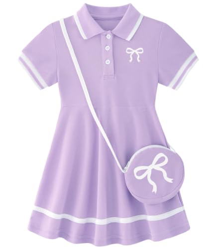 Move Dance Little Girls Sporty Dress Size 6-7 Purple Sundress with Bag - image 1