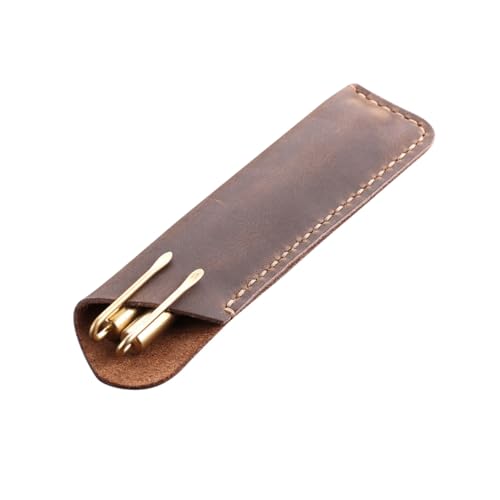 Veemoon Estuche Bolígrafo de Cuero Funda Protectora Retro Hecha Mano Organizador de Bolígrafos para Oficina Escuela y Uso Diario Color Marrón