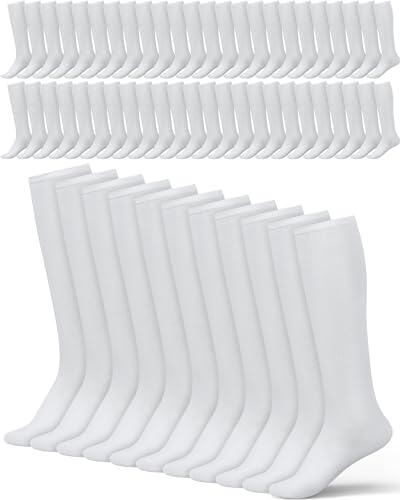 Shihanee 50 Pairs Men Knee Socks High Over the Calf Softball Long Field Hockey Socks Size 10-13 Tube for Sports