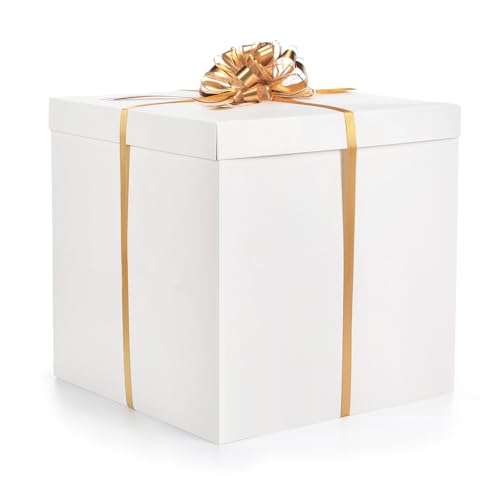 Kolldenn Extra Large Gift Box with Lid Giant Gift Box for Gender Reveal Big Presents with Bows and Ribbons for Birthday Special Celebrations Anniversaries Wedding Party(White 20x20x20 Inches)