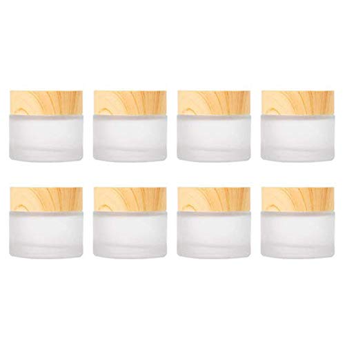 Constore 8Pcs Frosted Glass Cream Jar Bottle With Wood Grain Lid Refillable Mini Lotion Jars Empty Cosmetic Containers For Makeup Lip Balms Eyeshadow (10G) #TOP16