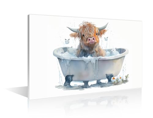 Toile murale animaux des Highlands pour une déco de salle de bain cocooning