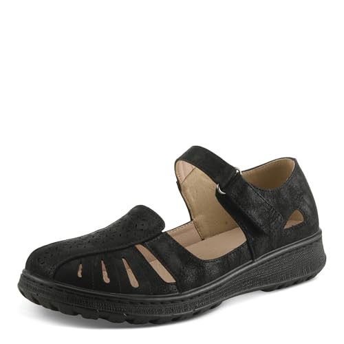 Flexus Women's Otero Mary Janes – Faux Leather, Hook & Loop Closure, Arch Support, Shock Absorbent Outsole