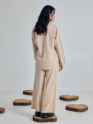 Image of FIORRA Women's Linen-Blend Loose Relaxed Fit Co-Ord Set