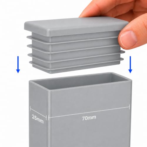 Image of (Pack of 6) Rectangular Plastic Plugs 63 /64 inch x 2-3 /4 inch (25 x 70 mm), Matt Tube Inserts, Fence Post Caps, Window Gray RAL 7040