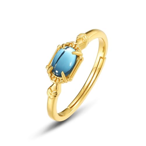 Bague topaze bleue femme argent 925 doré ajustable KnSam, bijou anniversaire tendance