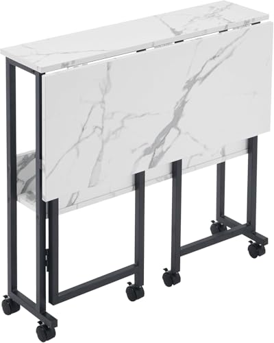 折りたたみデスク テレワークデスク 幅 80× 奥行 53× 高さ 75cm 省スペース 多機能テーブル メラミン加工 木製 モニターアーム取付対応 ホワイトマーブル/白