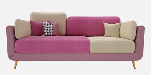 Image of Black Wood Modern Montez Luxurious Velvet 3 Seater Sofa for Bedroom, Living Room, Dining Room, Drawing Room, Home Office in Bug Resistant Wood (Pink & Beige, 3 Seater)