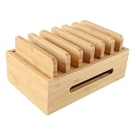 Enwye Wooden Charging Station for 6 Devices,Desktop Mobile Phone Docking Holder USB Multi Charger Organiser Compatible with Phone, Tablet,E-reader