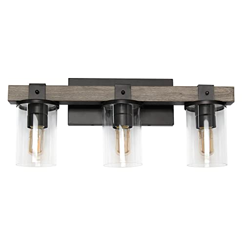 Image of Elegant Designs VT1009-GRY Industrial Rustic Lantern Restored Wood Look 3 Light Bath Vanity, Gray
