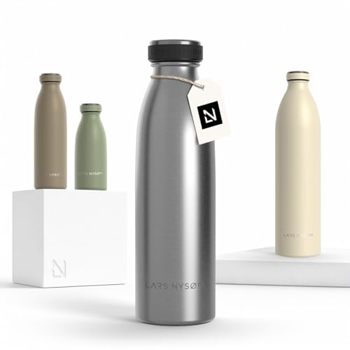 Image of LARS NYSOM Stainless Steel Insulated Water Bottle 12oz 17oz 25oz 34oz 51oz | Insulated Thermo Flask for Hot and Cold Beverages | Leakproof Drinking Bottle (Stainless Steel, 17oz)