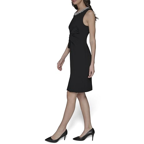 Image of Karl Lagerfeld Women's Crew Neck Twist Front Scuba Crepe Dress